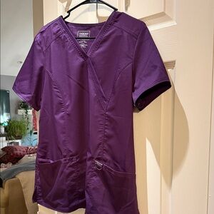 Cherokee Deep Plum Mock Wrap Scrub Top